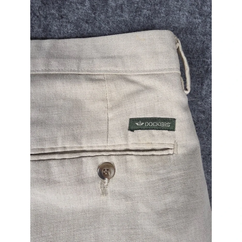 Vintage Dockers Pleated Linen Cotton Trousers Men 40x30 Beige Cuffed Chino Pants